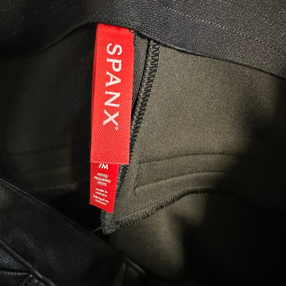 Spanx Pants Womens M Black Faux Leather Flare Leg Pull On Lined Stretch Shaping - Picture 11 of 16